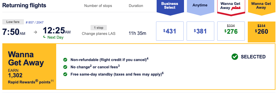 Cost of flight to Hawaii on Southwest Airlines